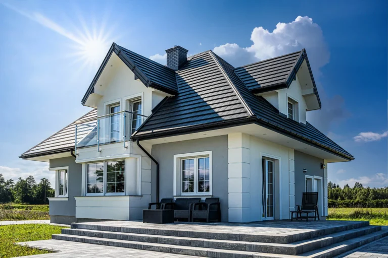 Dom-jednorodzinny-w-Rytwianach_Blachodachowka-PLASKA_system-rynnowy-NIAGARA-1